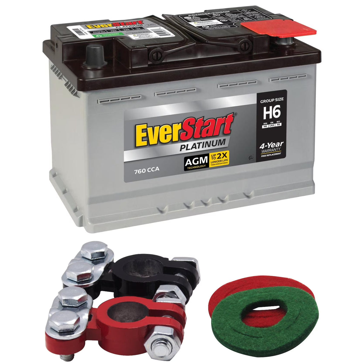 Everstart Platinum AGM Automotive Battery, Group H6 / LN3 / 48 12 Volt, 760 CCA with Top Post Epoxy Coated Battery Terminals